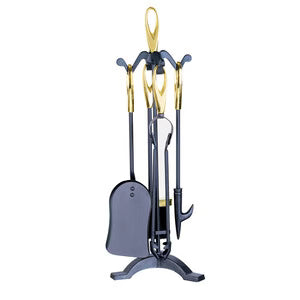SET D'OUTILS DE CHEMINÉE AVEC SUPPORT 5 PIÈCES OR
