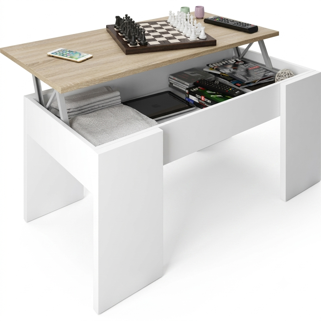 KIT TAVOLO CAFFE ELEV 50X100X45/56H ROVERE/BIANCO