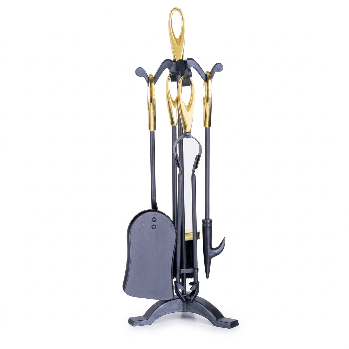 5-PIECE GOLD FIREPLACE TOOL SET WITH STAND