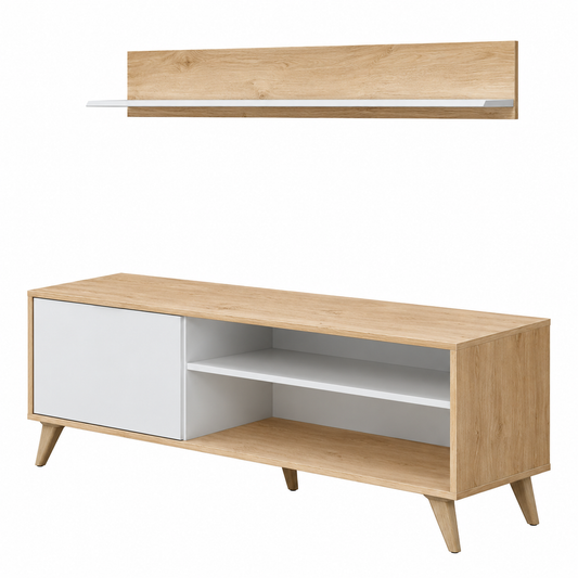 MEUBLE TV ÉTAGÈRE 135X40XH50 CM CHÊNE BLANC