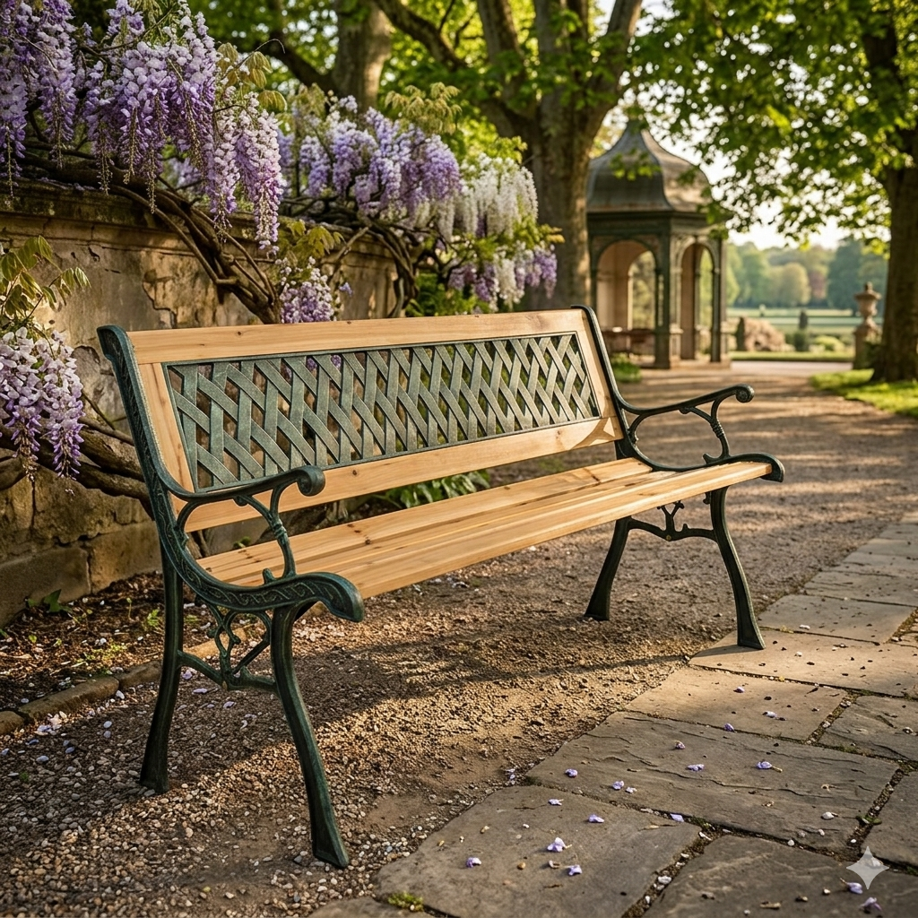 BANC VERT CUIVRE/BOIS NATUREL 126X51X73 ATTENTE