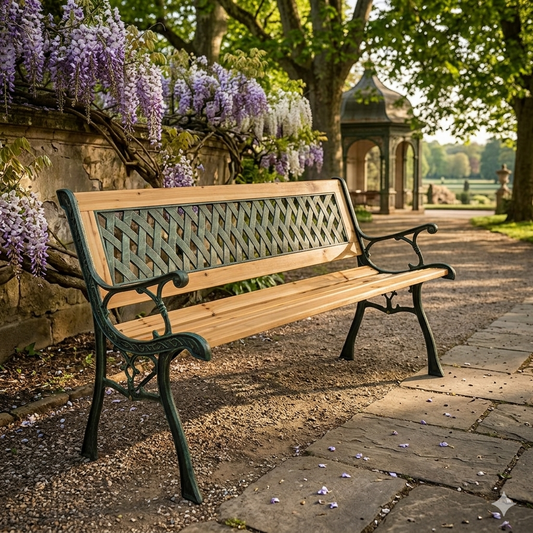 ATTESA green copper/natural wood bench 126X51X73