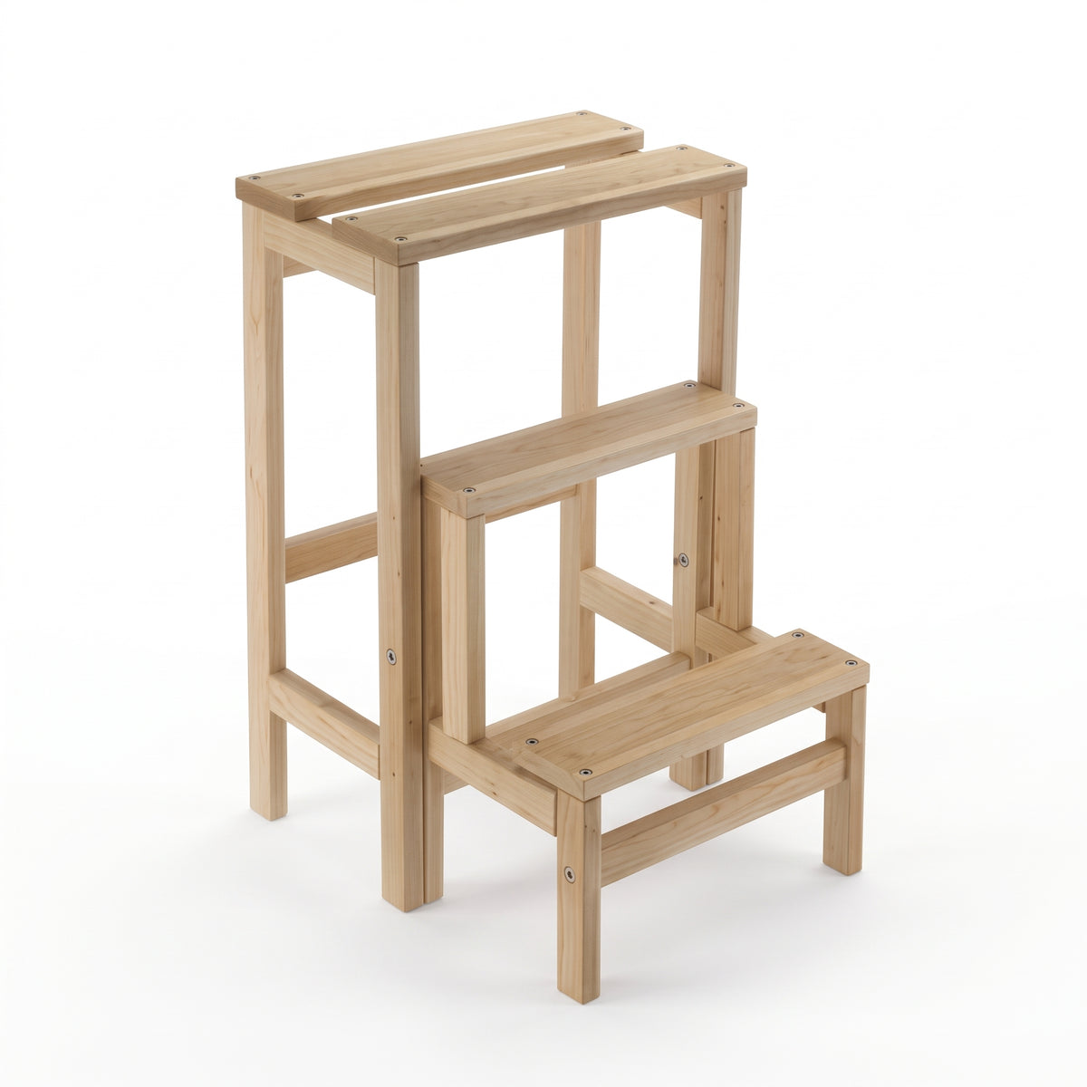 SGABELLO LEGNO A 3 GRADINI CON RIBALTA NATURALE