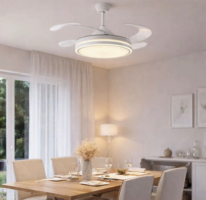 VENTILATORE DA SOFFITTO CON LUCE LED DIMMERABILE - A PALE RETRATTILI, SILENZIOSO, PLAFONIERA MODERNA PER INTERNI