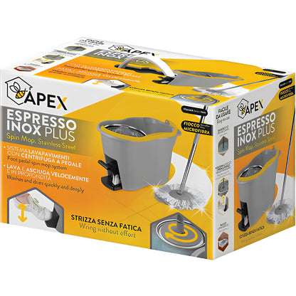 SECCHIO MOP LAVA PAVIMENTO CENTRIFUGA SET APEX PP LT 12 + MOP + MANICO INOX CM 85/115