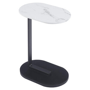 TABLE BASSE GORAN 45X30X58CM BLANC MARBRE PIEDS NOIRS