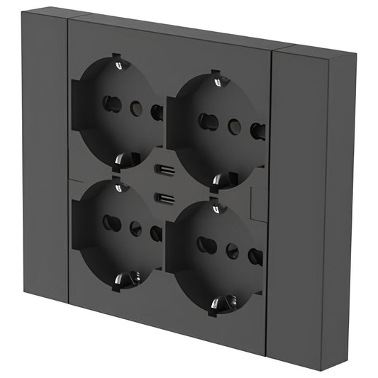 SQUARE RECESSED POWER STRIP 4 BIPOLAR SOCKETS + 2 USB-C